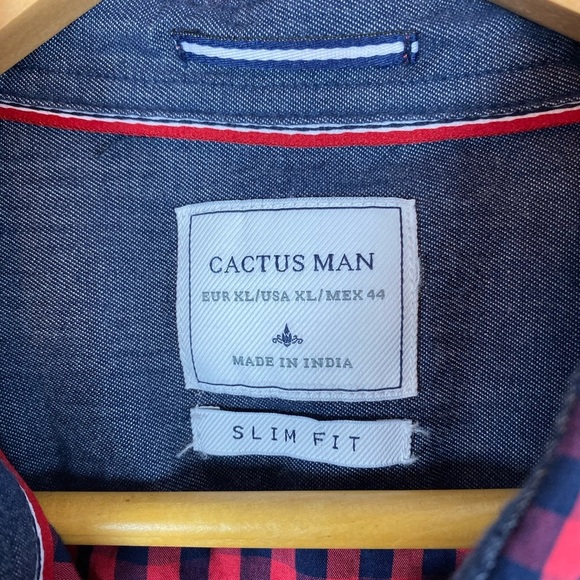 Cactus Man Slim fit checked red blue shirt XL - Picture 3 of 8